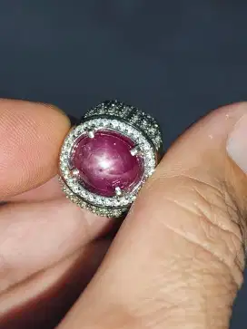 Batu Ruby Star 5.35 carat ring perak memo MRI kantoran mulus