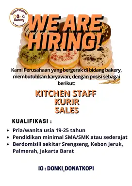 dibutuhkan helper/kurir/marketing untuk bakery di srengseng, jakbar