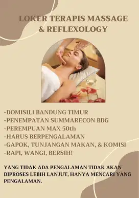 DICARI TERAPIS MASSAGE REFLEKSI BERPENGALAMAN