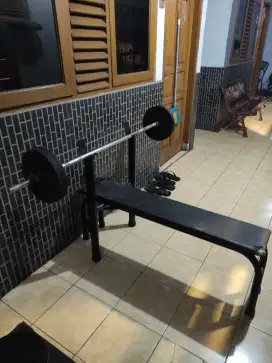 Di Jual Alat Fitness Bench Press + stik + Beban 20 kg