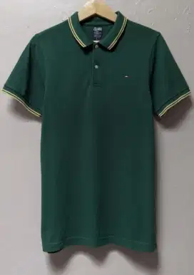 Polo Tommy H Jeans twin tipped Green size L slimfit VGC no minus murah