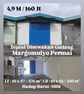 Disewakan gudang margomulyo permai