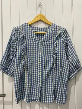 baju kotak biru korean look