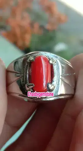 Natural Batu Merah Marjan-Cincin Batu merah marjan laut merah