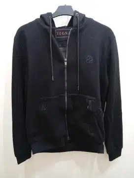 ZEGNA BLACK ZIPPER HOODIE