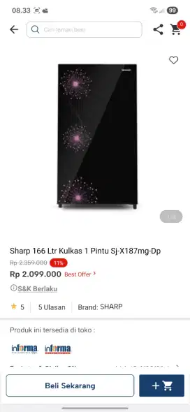 Promo kulkas sharp 1 pintu