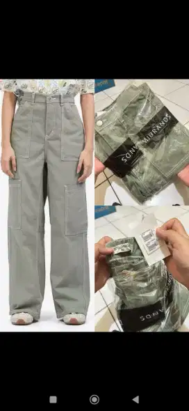 Colorbox Loose Cargo Denim Pants Green
