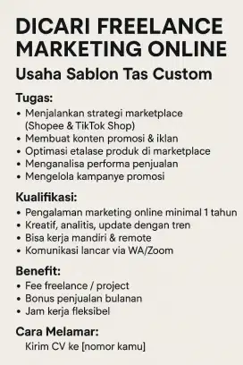 Freelance Marketing Online - Usaha Tas Sablon