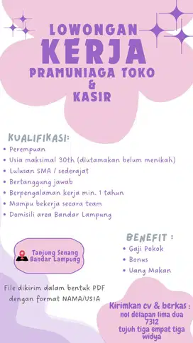 DIBUTUHKAN SEGERA PRAMUNIAGA TOKO
