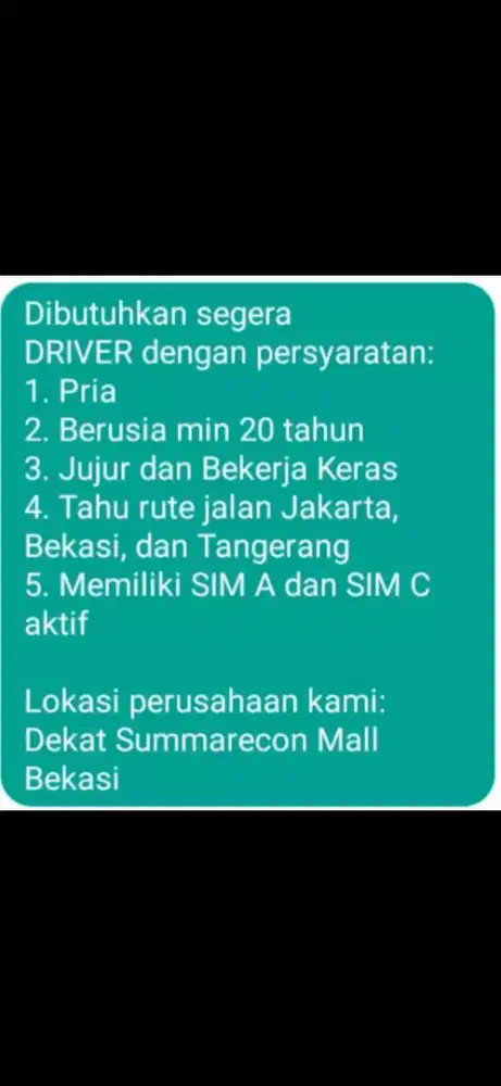 DIBUTUHKAN DRIVER SEGERA!!