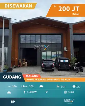 Disewakan Gudang Super Strategis Dekat Exit Tol di KL Biz Hub Malang