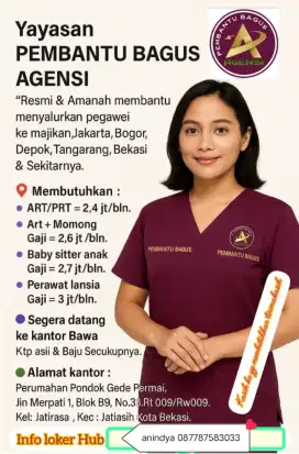 Dibutuhkan art baby sitter perawat lansia menginap