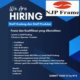 DIBUTUHKAN SEGERA STAFF GUDANG DAN STAFF PRODUKSI (URGENT!!)