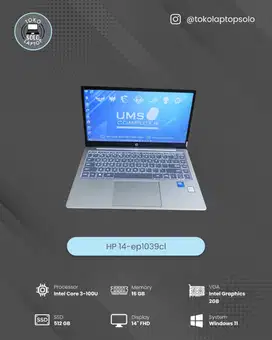 HP 14-EP1038CL CORE 3-100U RAM 16GB SSD 512GB FULLSET