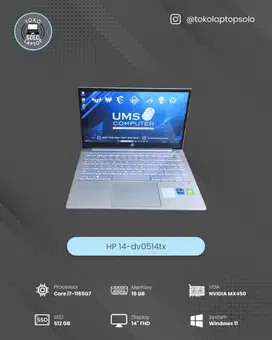 HP 14-DV0514TX CORE i7-1165G7 RAM 16GB SSD 512GB NVIDIA MX450 2GB