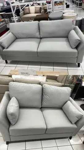 PROMO CUCI GUDANG !!! SOFA SET LIVY 3 + 2 SEATER FABRIC - ABU ABU MUDA