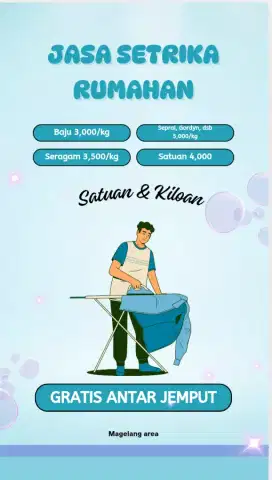 Setrika rumahan kiloan satuan free antar jemput
