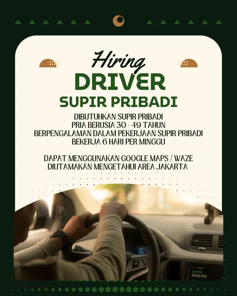 DIBUTUHKAN SUPIR PRIBADI (DRIVER) DAERAH SUNTER / JAKPUS