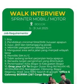 Dibutuhkan Freelance Sprinter Mobil