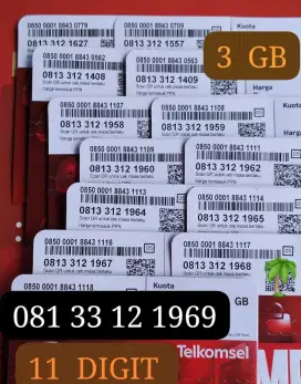 11 DIGIT KARTU SIMPATI BARU KUOTA NASIONAL 3 GB BERLAKU 1 BULAN.