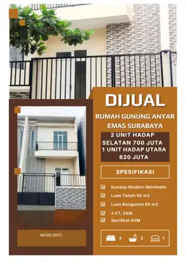 Dijual rumah New minimalis di Gununganyar Mas Rungkut