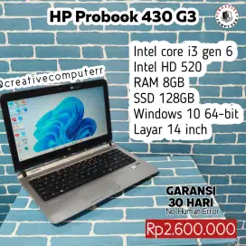 Laptop HP 430 G3, i3 gen 6, ram 8gb, SSD 128gb