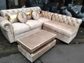 Sofa L putus cokelat muda