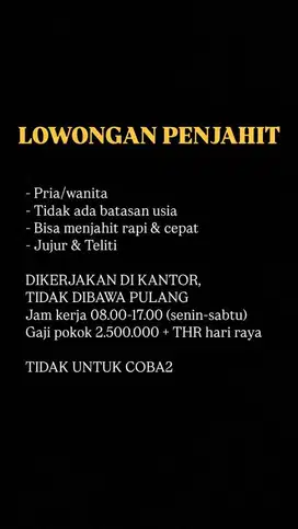 LOWONGAN KERJA PENJAHIT
