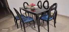 Meja Makan Import Cat Duco Kaca Tebal  Kayu Solid