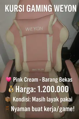 Dijual Kursi Gaming Bekas WEYON Pink Cream