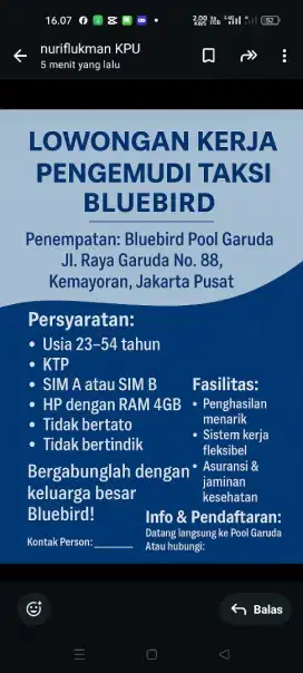 Driver taksi blue bird