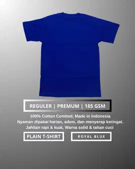 Kaos Polos premium unisex biru 24s 100% Katun combed