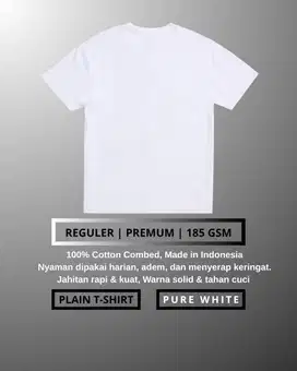 Kaos Polos premium unisex putih 24s 100% Katun combed