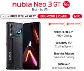 NUBIA Neo 3 GT 5G 8/256 (Baru, Xtra Bonus)