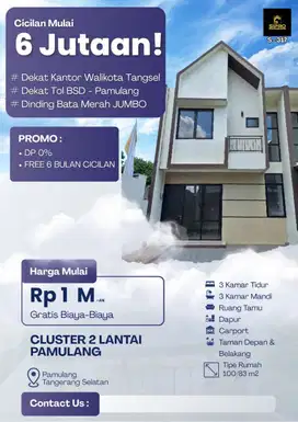 Rumah Dijual Cluster Dekat Ciputat nego KPR strategis
