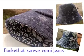 Topi Bucket hat pria wanita bahan canvas motif