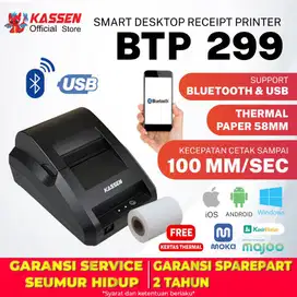 Mini Printer Kasir Thermal Kertas 58mm Kassen BTP 299 Usb Bluetooth