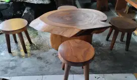 Meja kursi tamu teras kayu utuh alami antik unik