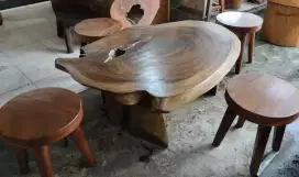 Meja kursi tamu teras kayu utuh unik