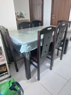 Meja Makan Minimalis Kayu 6 Kursi