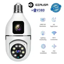 V380 CCTV Dual Lens Bohlam IP Camera 360 1080P HD Kamera E27