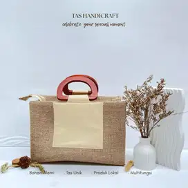 Tas Goni Handle Kayu Tutup Resleting | Tas Tangan Wanita Handmade Unik