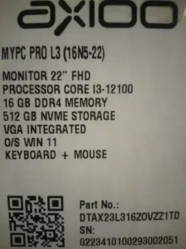 PC AXIOO TIPE MY PC PRO L3 (16N5-22)