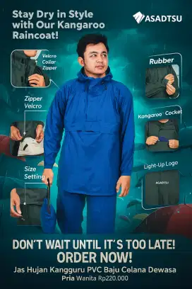 Jas Hujan Kangguru Bahan PVC Setelan Baju Celana Dewasa Pria Wanita