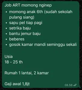 ART nginep beberes momong anak 6th