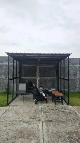 Kanopi canopy hollow bajaringan rooftop spandek partisi pintu almini