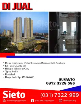 DiJual Apartement Orchard Mansion Pakuwon Mall, Surabaya