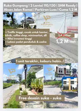 RUKO 2 LANTAI STRATEGIS – GUMPANG, KARTASURA – HARGA SPESIAL 1,2 M