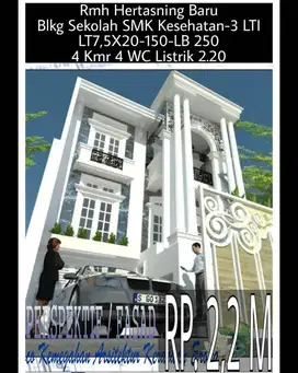 Rmh Hertasning Baru Blkg Sekolah SMK Kesehatan LT 7,5X20 (150) lB 250M