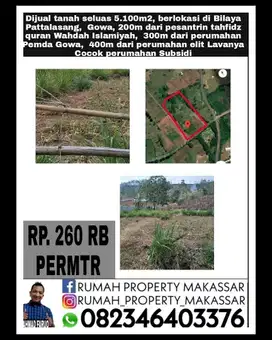 Dijual tanah seluas 5.100M², berlokasi di Bilaya Pattalasang,  Gowa